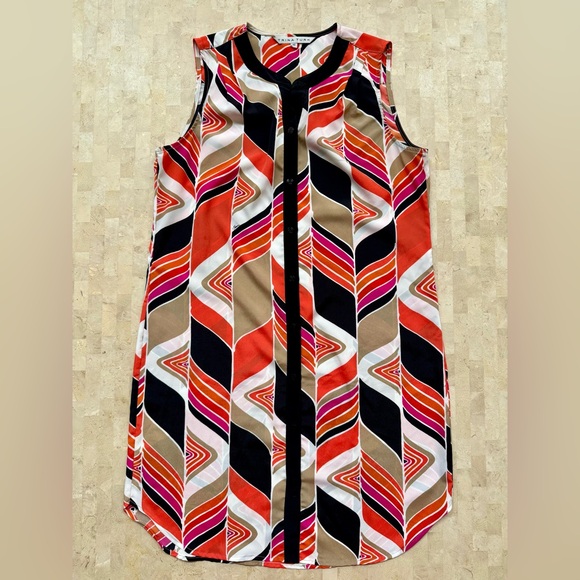 Trina Turk Dresses & Skirts - Trina Turk Women's 100% Silk Geometric Shirt Shift Dress Sz 10 Printed Colorful